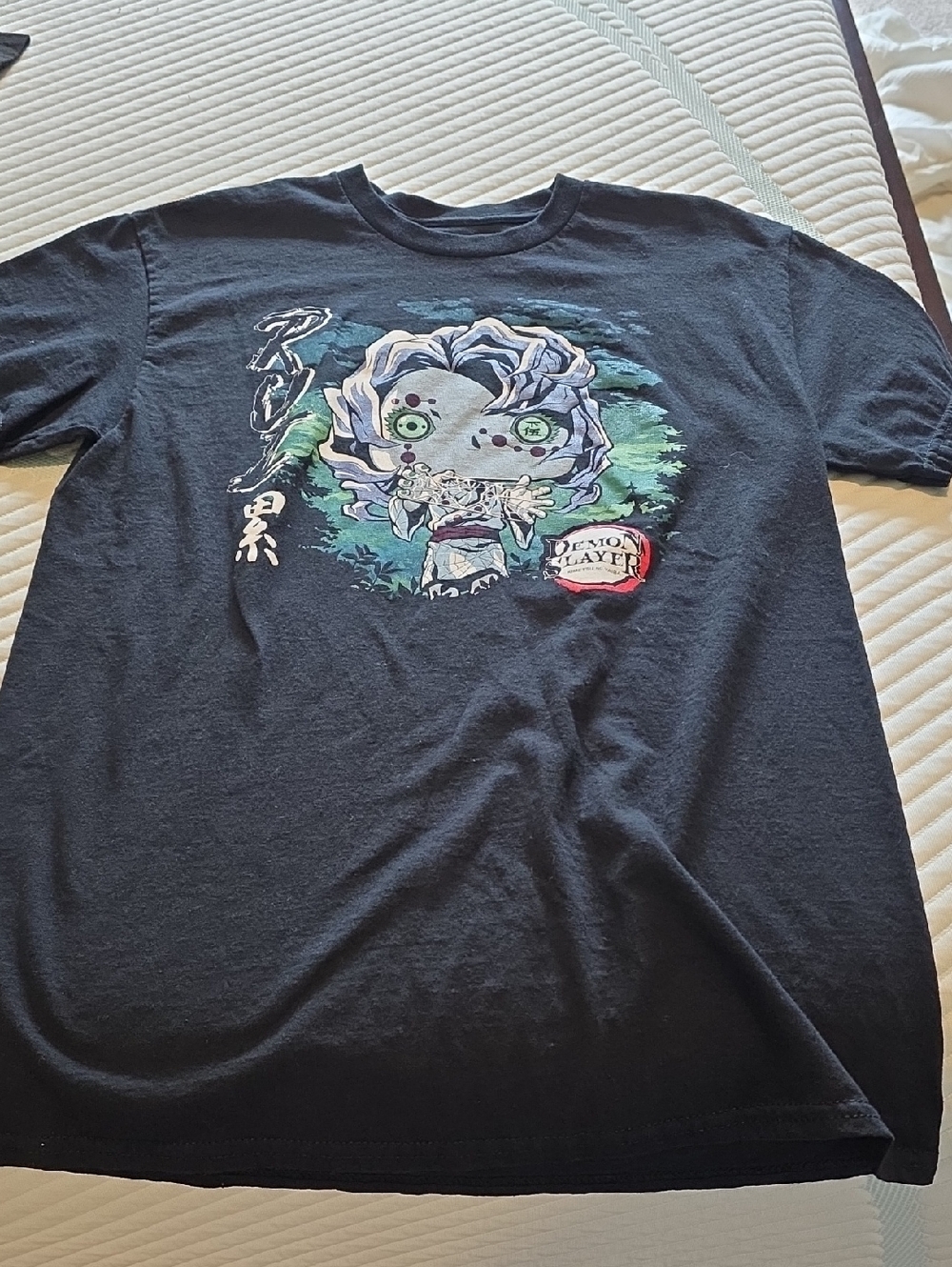 Funko Black Tee with Teal, Lavender & White Demon Slayer Graphic